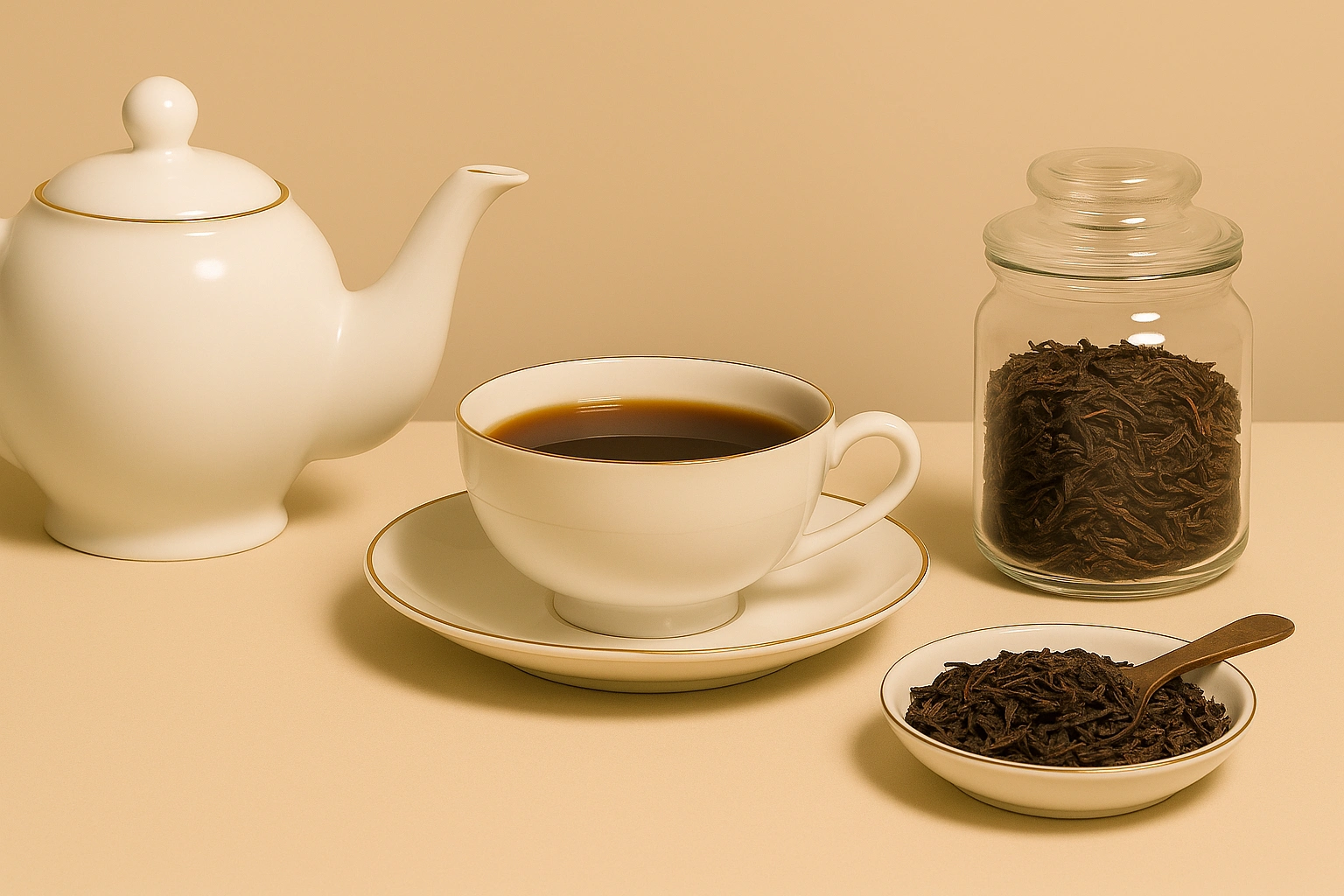 Pu Erh Tee mit Teetasse und losem Tee - Hintergrund
